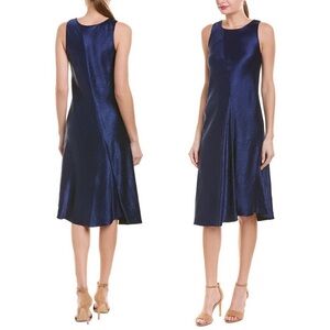 VINCE Asymmetrical Crinkled Satin Sleeveless Midi Dress In Ink Blue A Line Sz. L